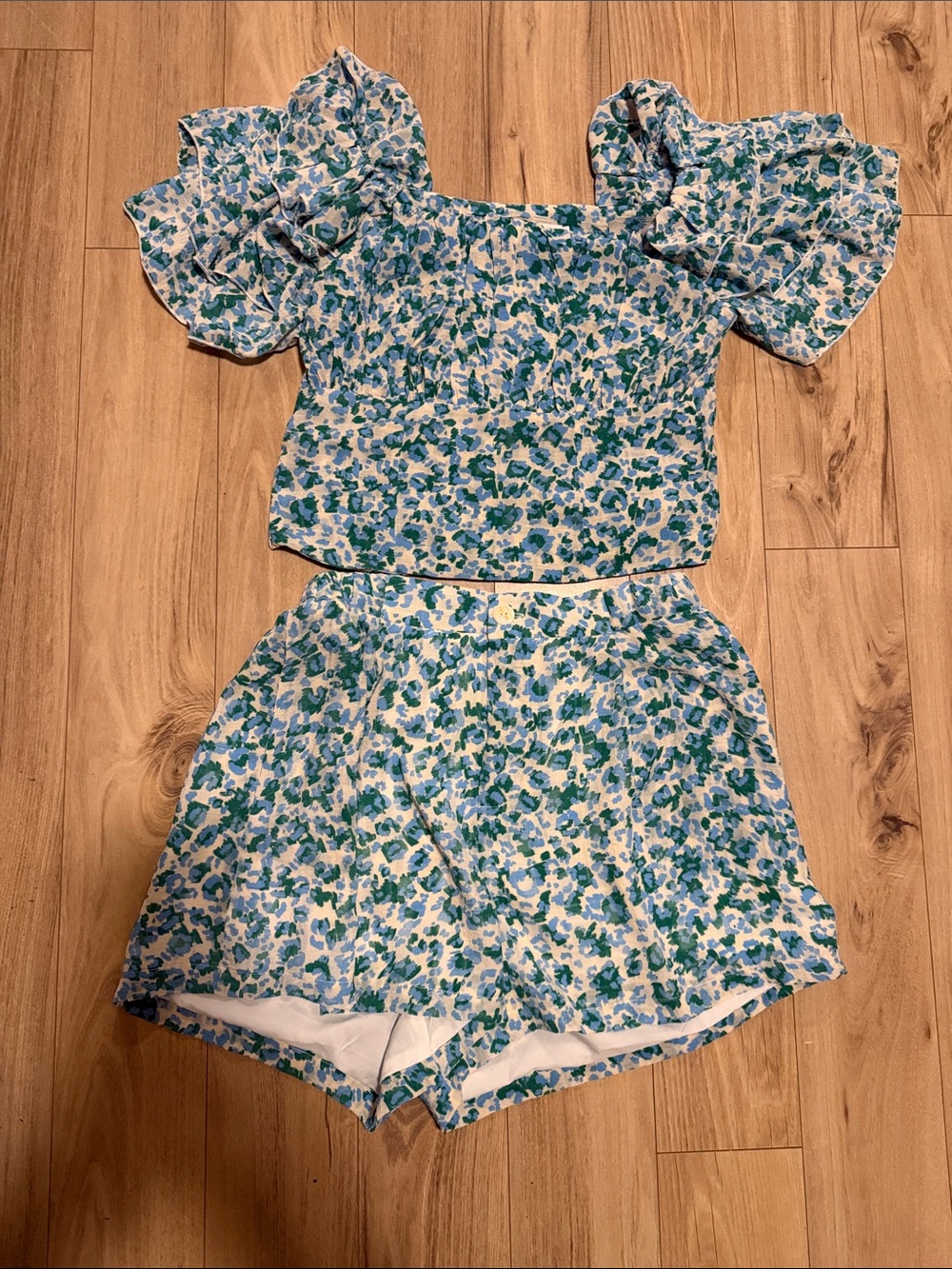 Molly Bracken Blue & Green Floral Two-Piece Shorts Set